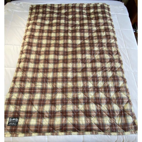 Eddie Bauer Down Throw Blanket Fleece Backing Brown Plaid 51"x71" Camping Lodge - Picture 1 of 9